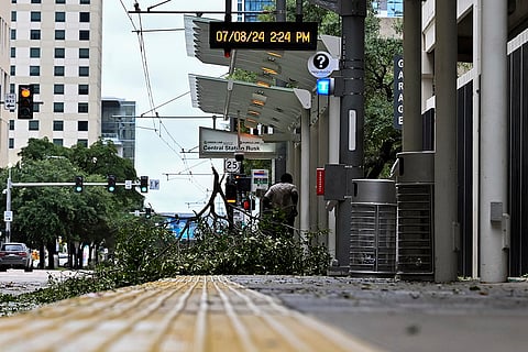 Debris litters on the streets in Houston